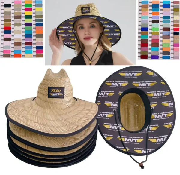 Straw Sun Hat w/Custom Patch & Underneath