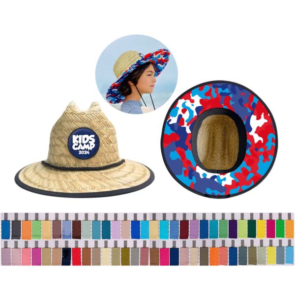 Kids Size Straw Hat w/Full Color Patch & Underneath - MOQ 50