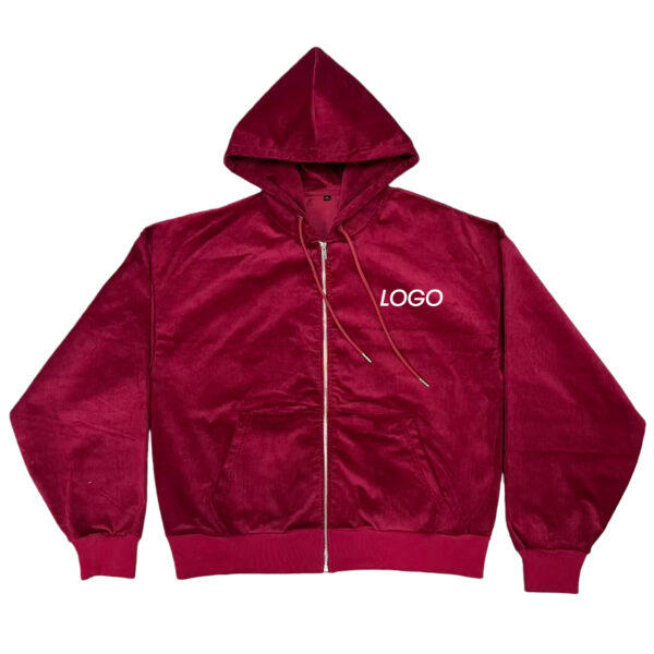 Men's Full Zip Fleece Hoodie with Ribbed Trims